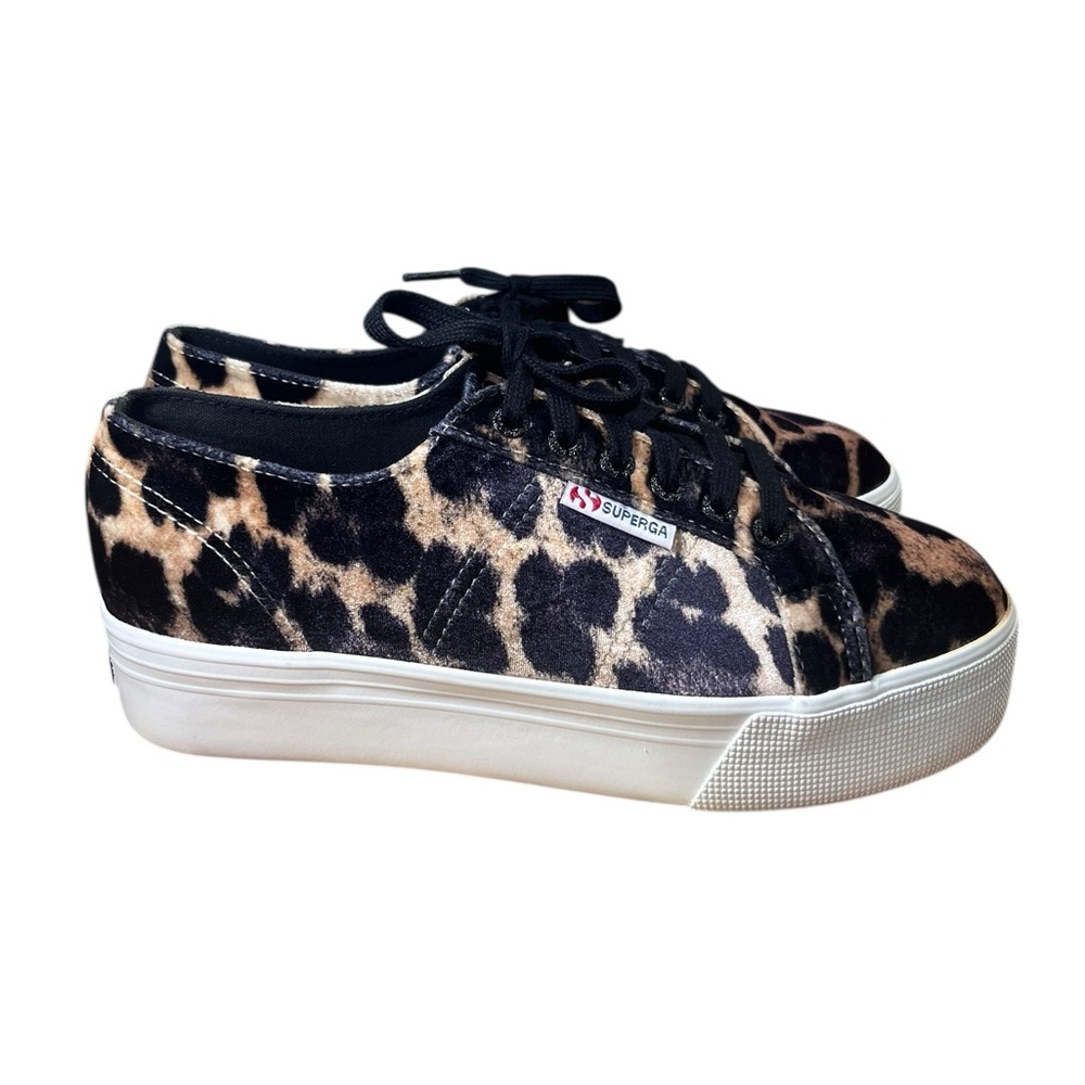 Superga Leopard Velvet Platform Sneakers Women’s 9.5 Animal Print Low Top - Picture 3 of 11